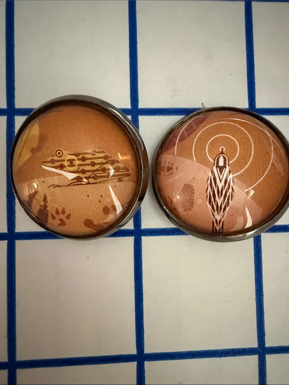 Charley Harper Art Glass Buttons Frog Heron Bird 1” Pair